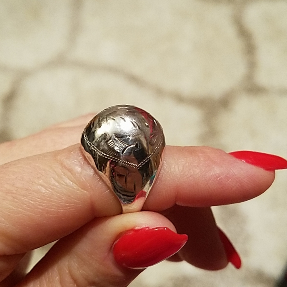 Etched Pattern Silver Ring - image 1